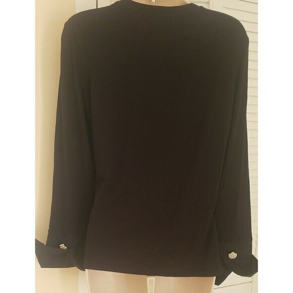 NWT SAM EDELMAN LAYLA POPLIN CUFF W/BUTTON BLACK KNIT TOP SZ M - Picture 5 of 11